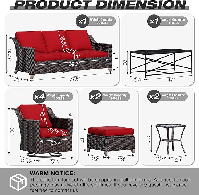 Joyside Wicker Patio Furniture Sets, 10 Pieces Upgraded Large Size Outdoor Furniture with 4 Swivel Rocking Patio Chairs - Photo 2