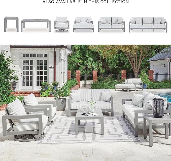 Signature Design by Ashley Moonlight View Contemporary Outdoor Nuvella Weather Resistant Fabric Sofa with Cushion and 4 - Photo 6