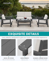 SERWALL HDPE Outdoor Furniture Set 4, All Weather Wood-Like Outdoor Sofa Sectional Couch - Photo 6