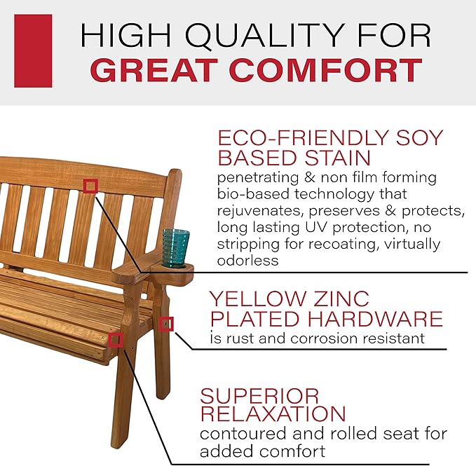 Amish Casual Heavy Duty 800 Lb Mission Pressure Treated Garden Bench with Cupholders (4 Foot, Cedar Stain)