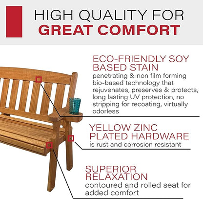 Amish Casual Heavy Duty 800 Lb Mission Pressure Treated Garden Bench with Cupholders (4 Foot, Cedar Stain)