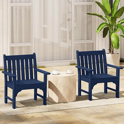 Costaelm Outdoor Dining Arm Chair, Patio HDPE Garden Dining Table Chair, Poly Lumber Waterproof Restaurant Bistro Farmhouse Chairs for Outside Porch Backyard, Navy Blue