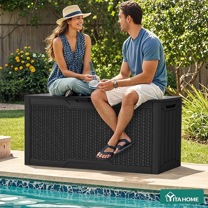 YITAHOME 80 Gallon Outdoor Storage Box, Large Water Resistant Resin Deck Box - Photo 4
