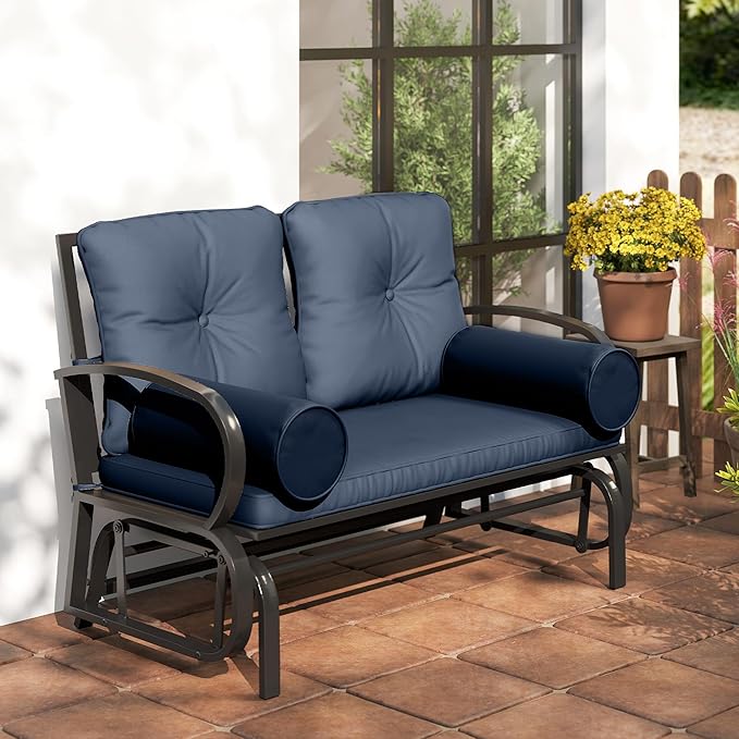 Outsunny Swing Glider Rocking Chair, Double Patio Bench, 2 Person Loveseat with Steel Frame, Cushions, Pillow Armrests - Photo 9