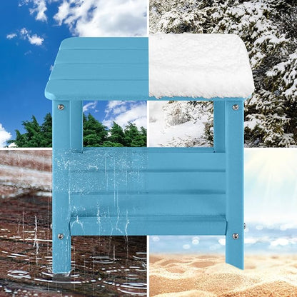 Set of 2 Outdoor Side Table, 2-Tier Small Patio End Table, Weather Resistant HDPE Adirondack Outdoor End Tables for Garden, Lawn, Pool, Beach, Porch, Deck, Backyard - Square, Turquoise