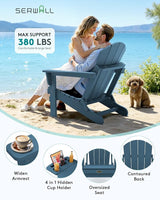 SERWALL Folding Adirondack Chair, Patio Adirondack Chairs with 4 in 1 Cup Holder, Weather Resistant Patio Chair - Photo 6