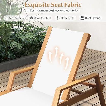 Tangkula Outdoor Wood Chaise Lounge Chair, Patio Sun Lounger with Adjustable Back, Eucalyptus Wood Lounge Chair with Breathable Fabric for Poolside Lawn Backyard (1, 75.5 inches)