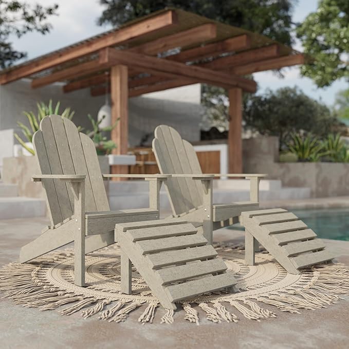 Wildridge Classic Footrest, Weathered Wood - Outdoor Weather Resistant HDPE Ottoman for Adirondack Chair