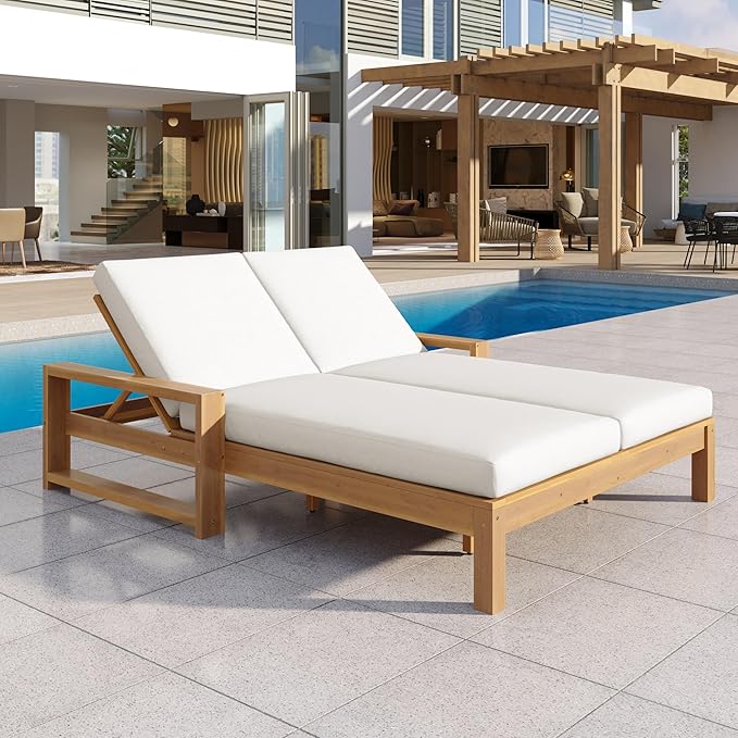 Outdoor Double Lounge Chair with 5-Position Adjustable Backrest for Each Seat - Photo 1