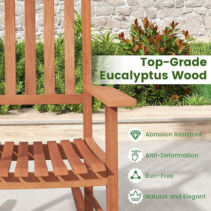 Giantex Wood Outdoor Rocking Chair - Eucalyptus Rocker Chair with Stable & Safe Rocking Base, High Backrest, Slatted Patio Rocker for Garden, Poolside, Courtyard Outdoor Rockers, Porch Rocker (1)