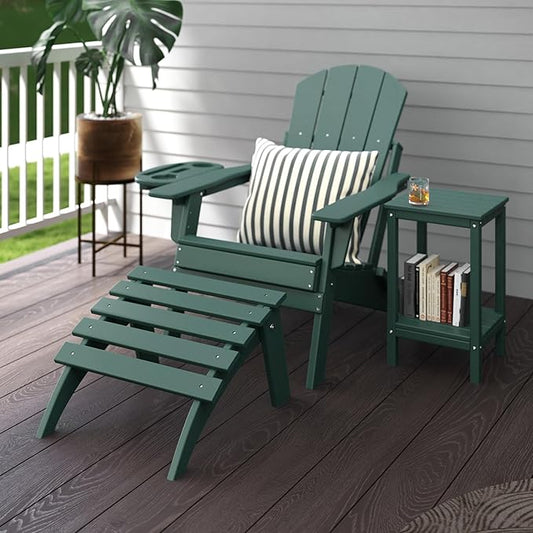 Adirondack Ottoman Set of 4, Folding Adirondack Ottoman for Adirondack Chair, HDPE All Weather Outdoor Footstool for Patio, Backyard, Porch, Garden, Dark Green