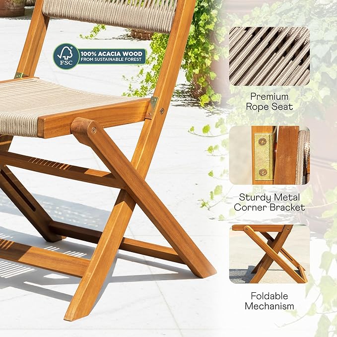 Idzo Wood Rope Design Bistro Chairs - Photo 3