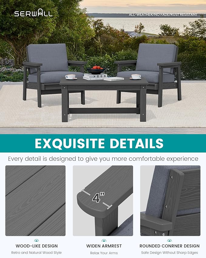 SERWALL HDPE Outdoor Couch, Grey Frame and Grey Cushion