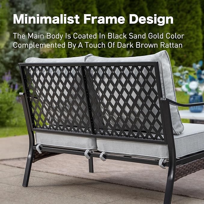 Metal Patio Furniture Loveseat with 5.75" Extra Thick Waterproof Cushion - Photo 6