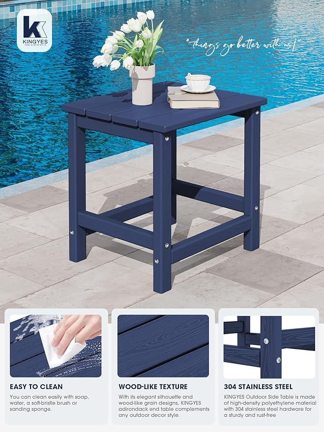 KINGYES Adirondack Outdoor Side Tables Set of 2, Navy