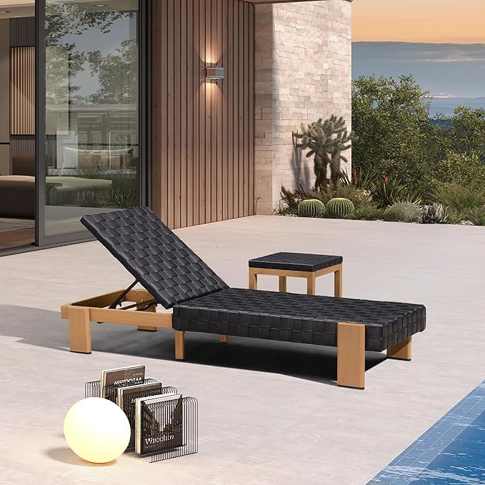 PURPLE LEAF Patio Lounge Chair Modern Outdoor PU Leather Style Chaise Lounge 1 Piece with Side Table Adjustable - Photo 1