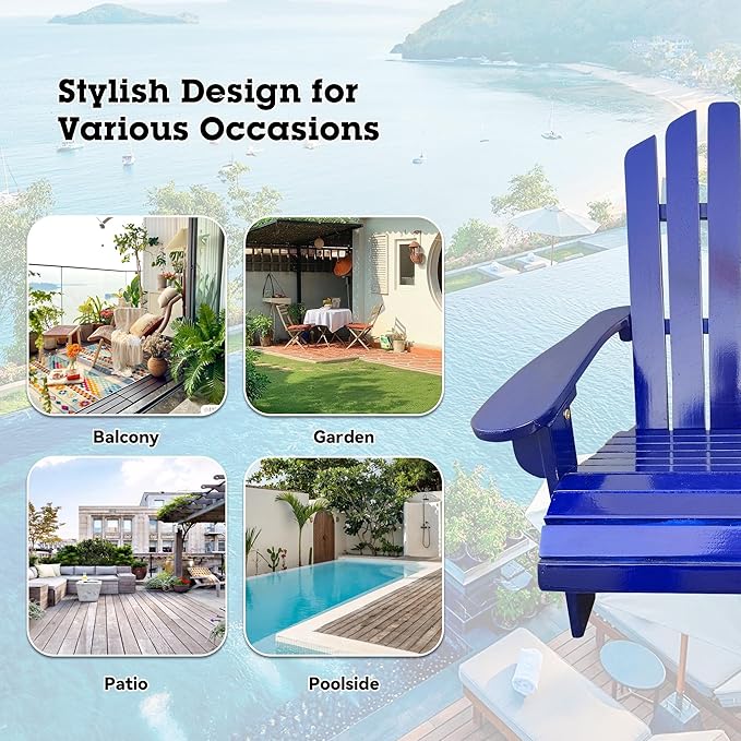 Wood Adirondack Chair, Ergonomic All-Weather Adirondack Chairs for Kids, Leisure Line Adirondack Lounge Outdoor Chairs Durable Patio Lounge Chair for Garden Lawn Indoor Blue