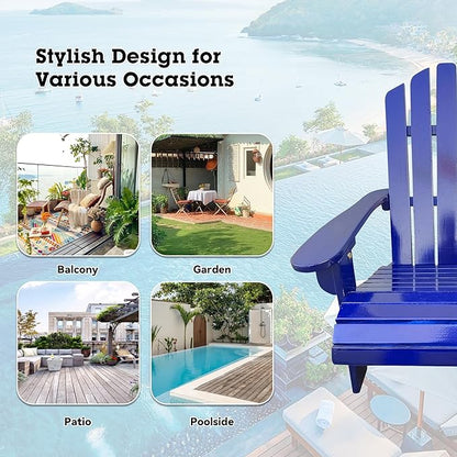 Wood Adirondack Chair, Ergonomic All-Weather Adirondack Chairs for Kids, Leisure Line Adirondack Lounge Outdoor Chairs Durable Patio Lounge Chair for Garden Lawn Indoor Blue