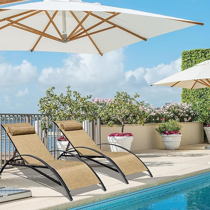 EROMMY Patio Chaise Lounge Chair Set of 2, Outdoor Lounge Chairs with 5 Position Adjustable Backrest, All-Weather Waterproof Pool Lounge Chairs for Poolside Beach Yard