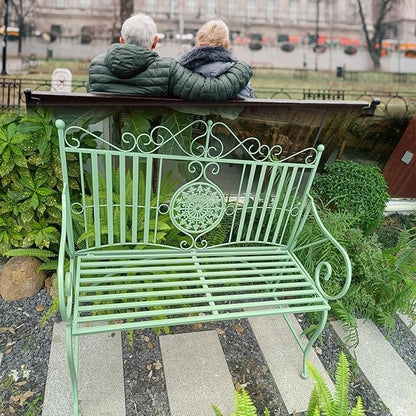 Elegant Metal Garden Bench, Park Benches for Outside Max Load 330 LBS, Vintage Style Outdoor Seating for Patio, Porch, Lawn