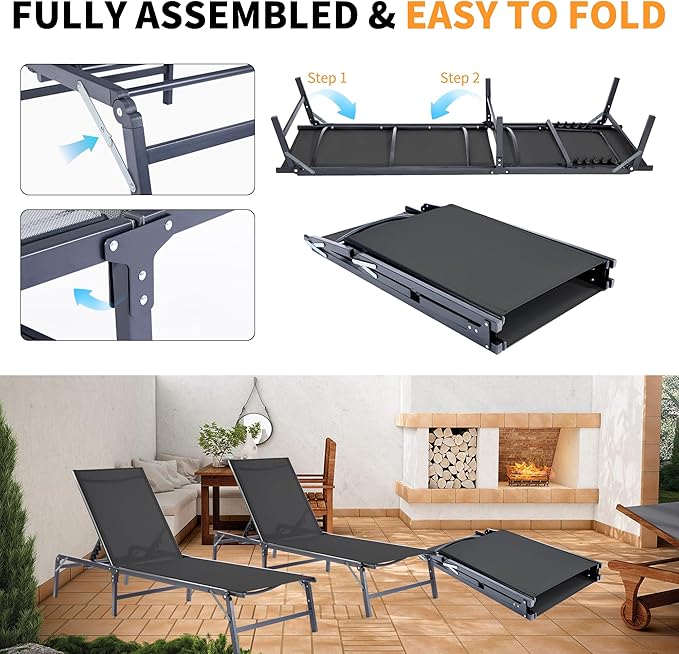 Lounge Chair Outdoor, Pool Lounge Chairs Foldable, Patio Lounge Chairs for Outside - Photo 4
