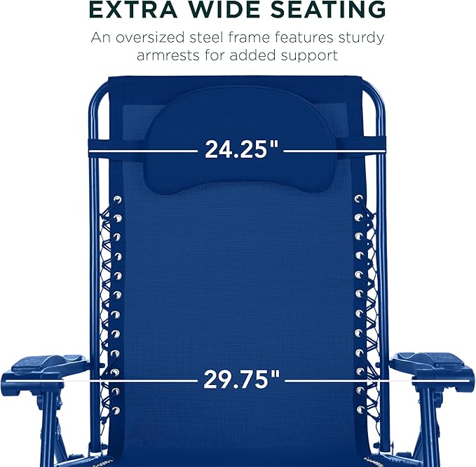 Best Choice Products Oversized Zero Gravity Chair, Folding Outdoor Patio Lounge Recliner w/Cup Holder Accessory Tray, Pillow - Marine