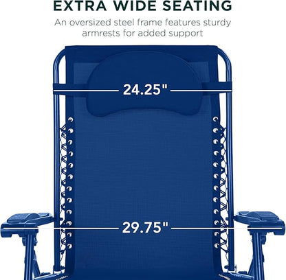 Best Choice Products Oversized Zero Gravity Chair, Folding Outdoor Patio Lounge Recliner w/Cup Holder Accessory Tray, Pillow - Marine