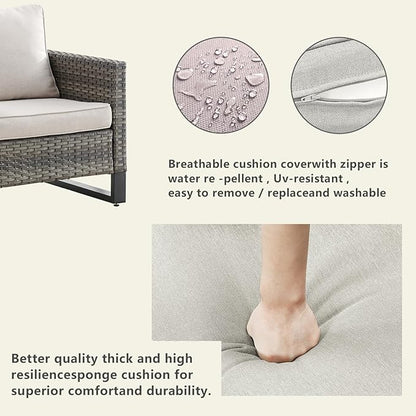 Wicker Outdoor Patio Furniture Set - 6 Piece Patio Conversation Set with 2 Swivel Rocker Chairs,2 Rattan Ottoman,1 Couch and 1 Metal Side Table for Outside Porch Deck Backyard(Mixed Grey/Beige)