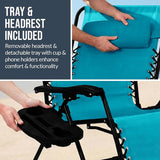 Best Choice Products Set of 2 Extra Wide Adjustable Steel Mesh Zero Gravity Lounge Chair Recliners w/Pillows and Cup - Photo 8