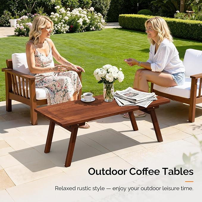 VINGLI Outdoor Folding Coffee Table, Natural Poplar Wood Patio Coffee Table, No Assembly Required, Ideal for Balcony - Photo 2