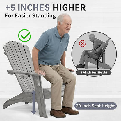 Psilvam Oversized Adirondack Chair, Fade-Resistant & Odor-Free Poly Lumber Fire Pit Chairs with Cup Holder, Weatherproof Outdoor Chair, Easy 15 Min Install Patio Chair, 350 Lbs Support (2, Gray)
