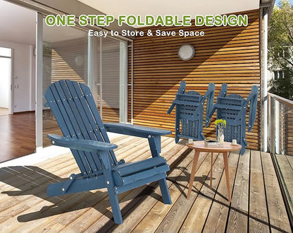 Folding Adirondack Chairs Set of 2, Solid Wood Adirondack Chair Lawn Chairs with Wide Armrest, All-Weather Outdoor Chairs Set Fire Pit Chairs Garden Chair, 350 Lbs, Easy to Install, Navy Blue…