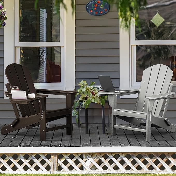 Adirondack Chair, HDPE Folding Adirondack Chair with Multifunctional Cup Holder - Photo 2