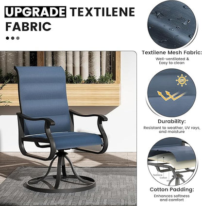 Patio Swivel Chairs Set of 4, Outdoor Dining Chairs with High Back, All-Weather Swivel Rocker Chair for Lawn, Porch or Garden (Padded Navy)