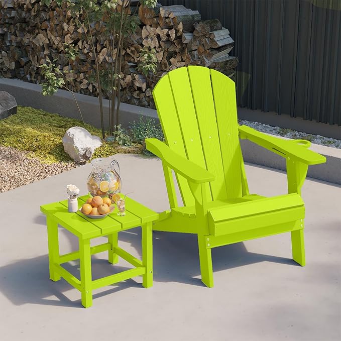 Folding Adirondack Chairs with Cup Holders, Set of 6 HDPE Plastic Outdoor Chairs, Weather Resistant, Real Wood Look - Photo 7