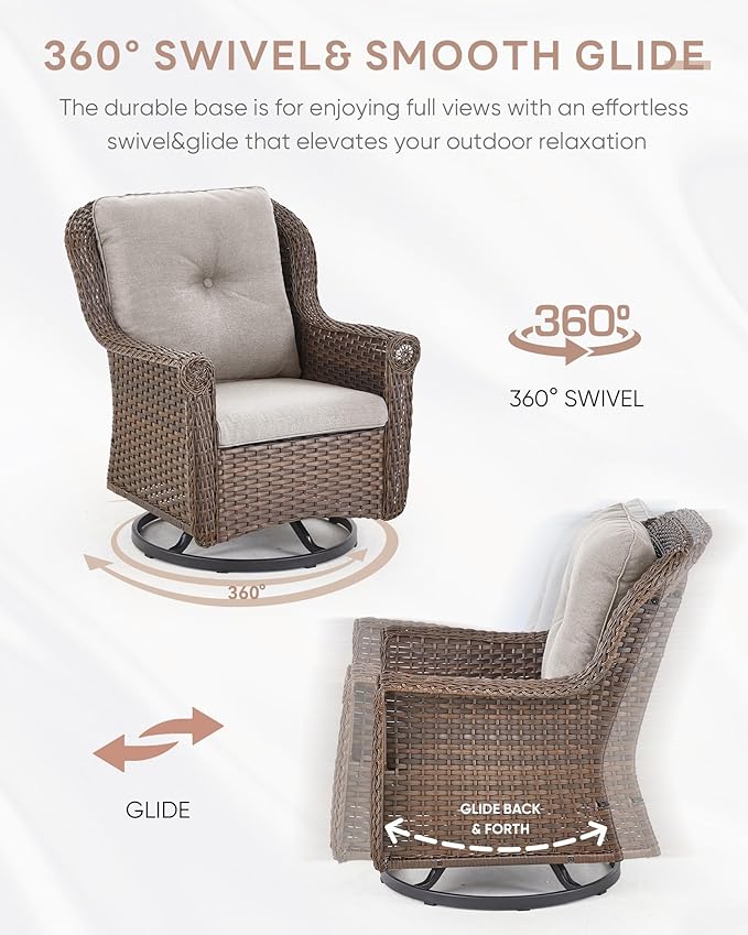 Patio Chairs Outdoor Swivel Glider - Set of 2 High Back Outside Brown Wicker Rattan Rocking Chair with Thick Cushion - Photo 4