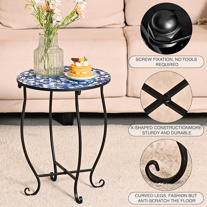 Patio Side Tables, 14"" Indoor Outdoor Metal Side Table for Poolside Bistro Balcony Yard Porch Bedside - Photo 3