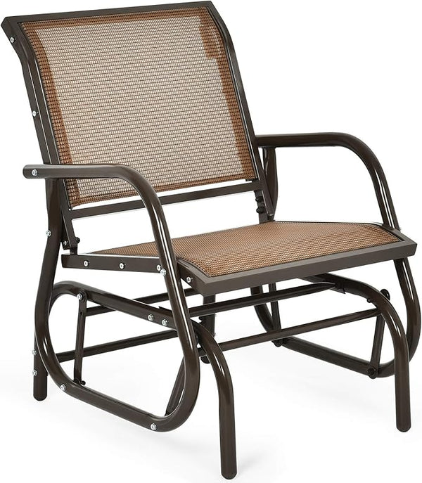 Giantex Swing Glider Chair W/Study Metal Frame Comfortable Patio Chair Love-Seat for Garden, Porch, Backyard, Poolside - Photo 1