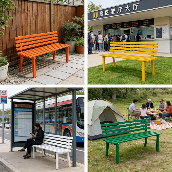 Metal Garden Bench, Park Deck Lawn Outdoor Benches Weatherproof, Porch Bench Seat with Backrest for Patio Yard Balcony Entryway, 100/120/150/180 Cm Outdoor Furniture(Yellow,120 cm/47.2 in)