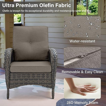 Belord Patio Club Chair Wicker Chairs - Outdoor High Back Chair Set of 2 Patio Furniture Set Rattan Seating with Removable Cushions for Porch Balcony Deck Pool Brown/Gray