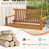 Tangkula 2 Person Hanging Porch Swing, Wooden Patio Swing with 2 Hanging Hemp Ropes, Slatted Seat & Back - Photo 4