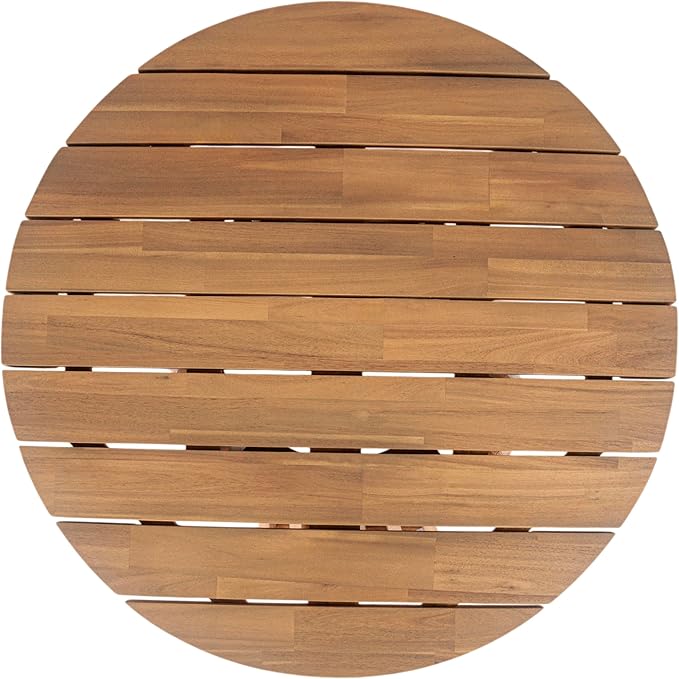 Merax Patio Outdoor Acacia Wood Round Coffee Table for Backyard, Lawn, Balcony, Easy Assemble Teak - Photo 5