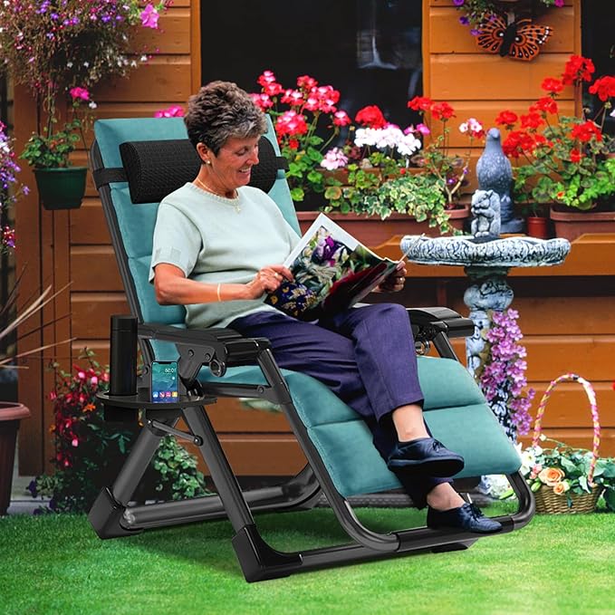 MOPHOTO Zero Gravity Chair, Outdoor Padded Lounge Chair with Side Table, Zero Gravity Recliner Chair, Outdoor Reclining Chair, Sturdy & Comfortable, Supports up to 440lbs