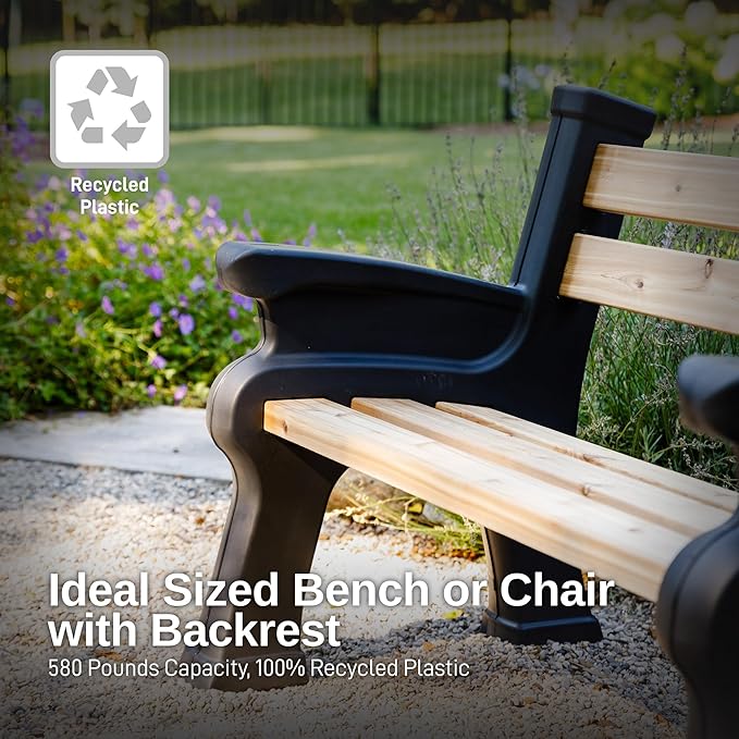 RTS Home Accents Custom Length Lightweight Indoor or Outdoor Bench Ends with Backrest and Armrest (Wood & Screws Sold Separately), Black