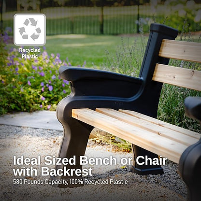 RTS Home Accents Custom Length Lightweight Indoor or Outdoor Bench Ends with Backrest and Armrest (Wood & Screws Sold Separately), Black