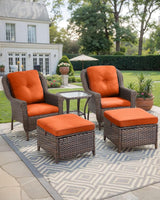 3 Piece Patio Brown Wicker Chairs with Side Table - Outdoor High Back Heavy Duty All-Weather Lawn Dining Rattan Chair - Photo 6