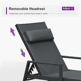 PURPLE LEAF Patio Lounge Chair Set of 3 Outdoor Chaise Lounger Aluminum Frame with Armrest Side Table and Wheels for - Photo 5