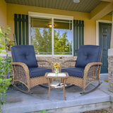 MEETWARM 3 Pieces Outdoor Wicker Rocking Chair Set - Photo 8