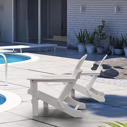 Assembly-free Folding Adirondack Chair, All-Weather Fire Pit Chairs, Oversized All Weather Resistant Outdoor Adirondack Chair for Firepit Area BBQ Beach Deck Garden Lawn Backyard Pool (Antique White)