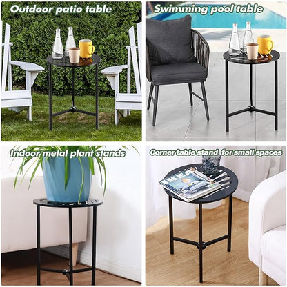 Party Zealot Set of 2 Small Round Metal Side Tables 13 Inches Black Outdoor End Tables for Patio, Balcony, Porch or Garden – Weather-Resistant Corner Coffee Table for Small Spaces & Indoor Plant Stand